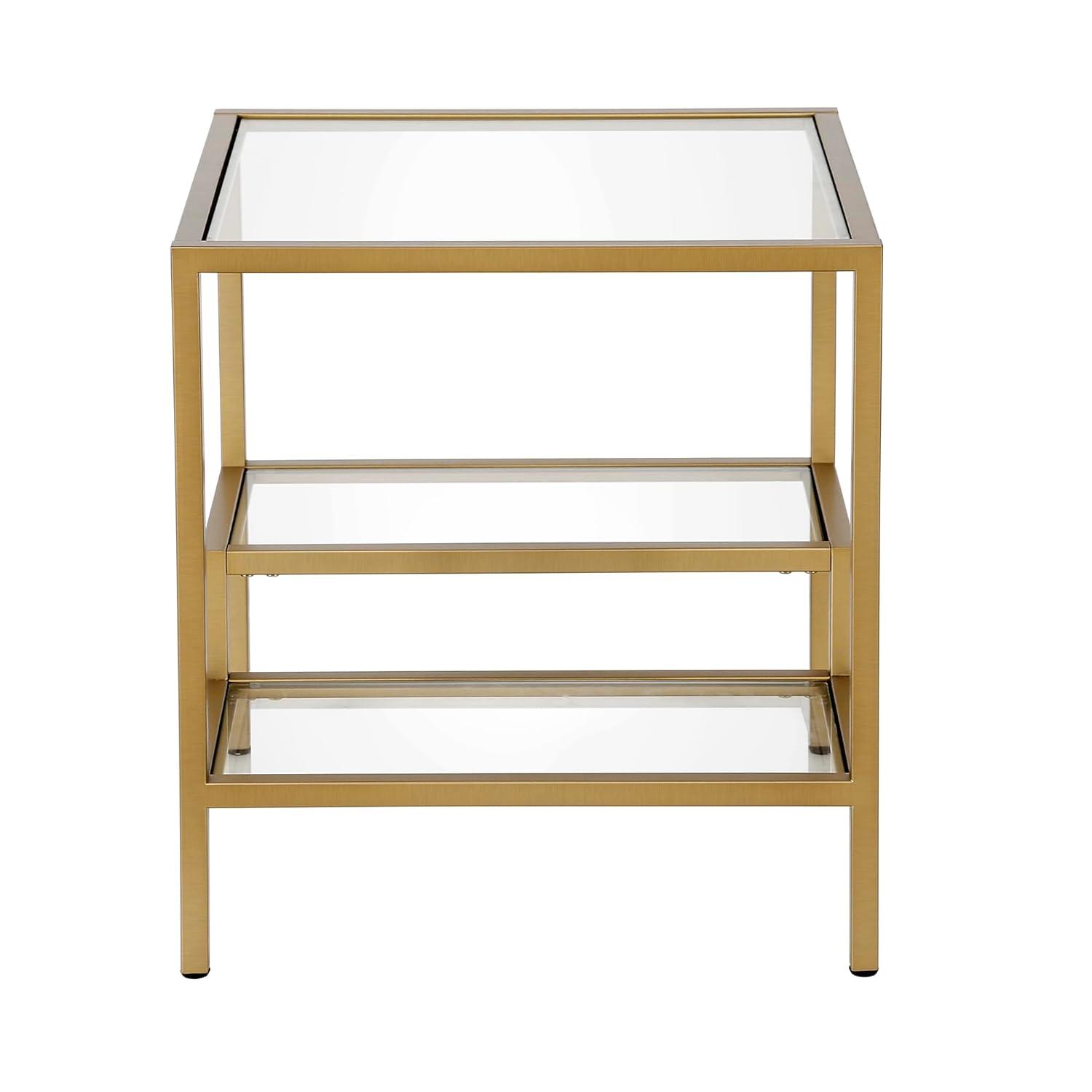 Evelyn&Zoe Lovett 20" Wide Square Side Table, Brass