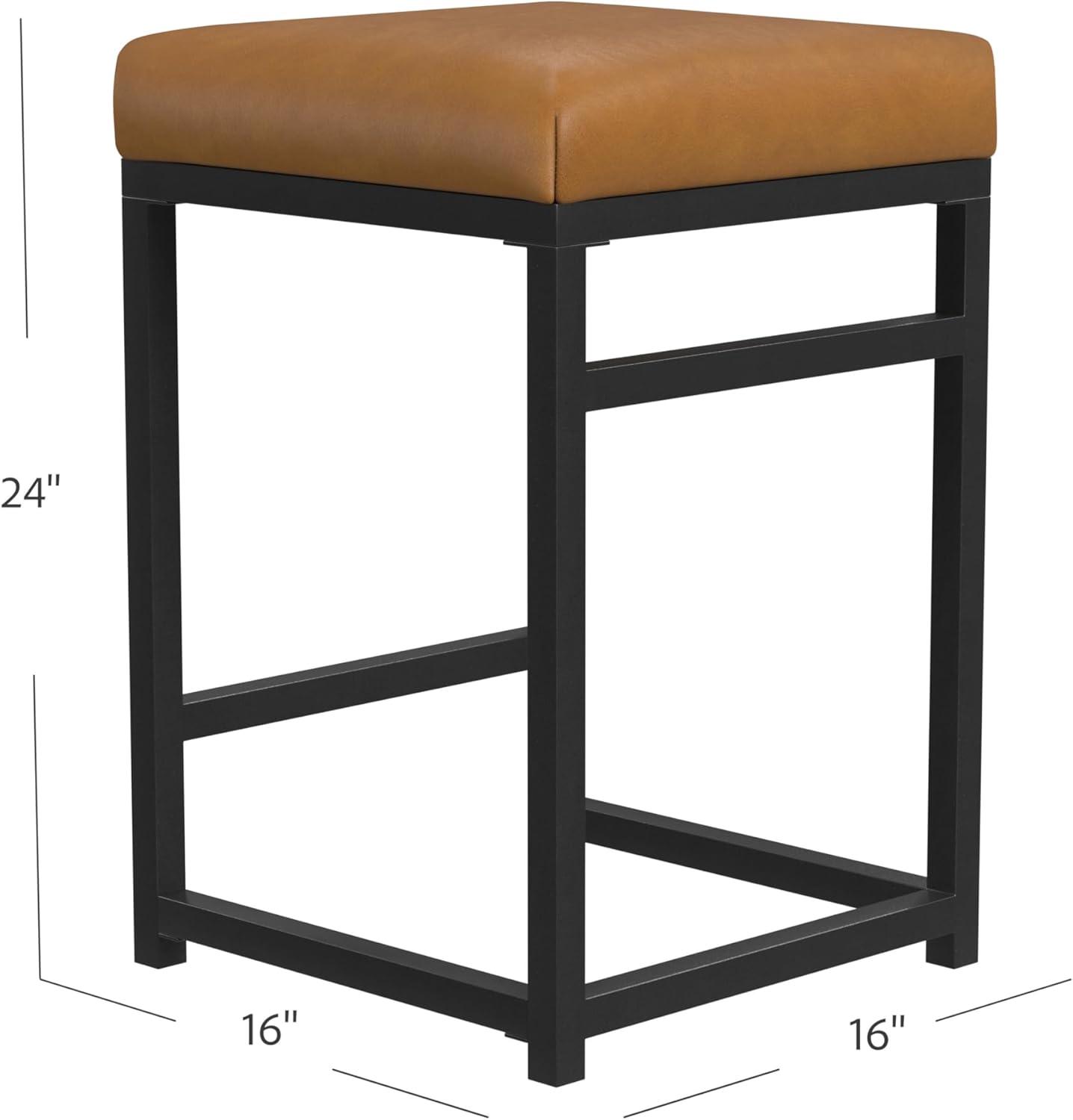24" Open Back Metal Counter Height Barstool Faux Leather Carmel - HomePop: Kitchen Island Seating, Industrial Style