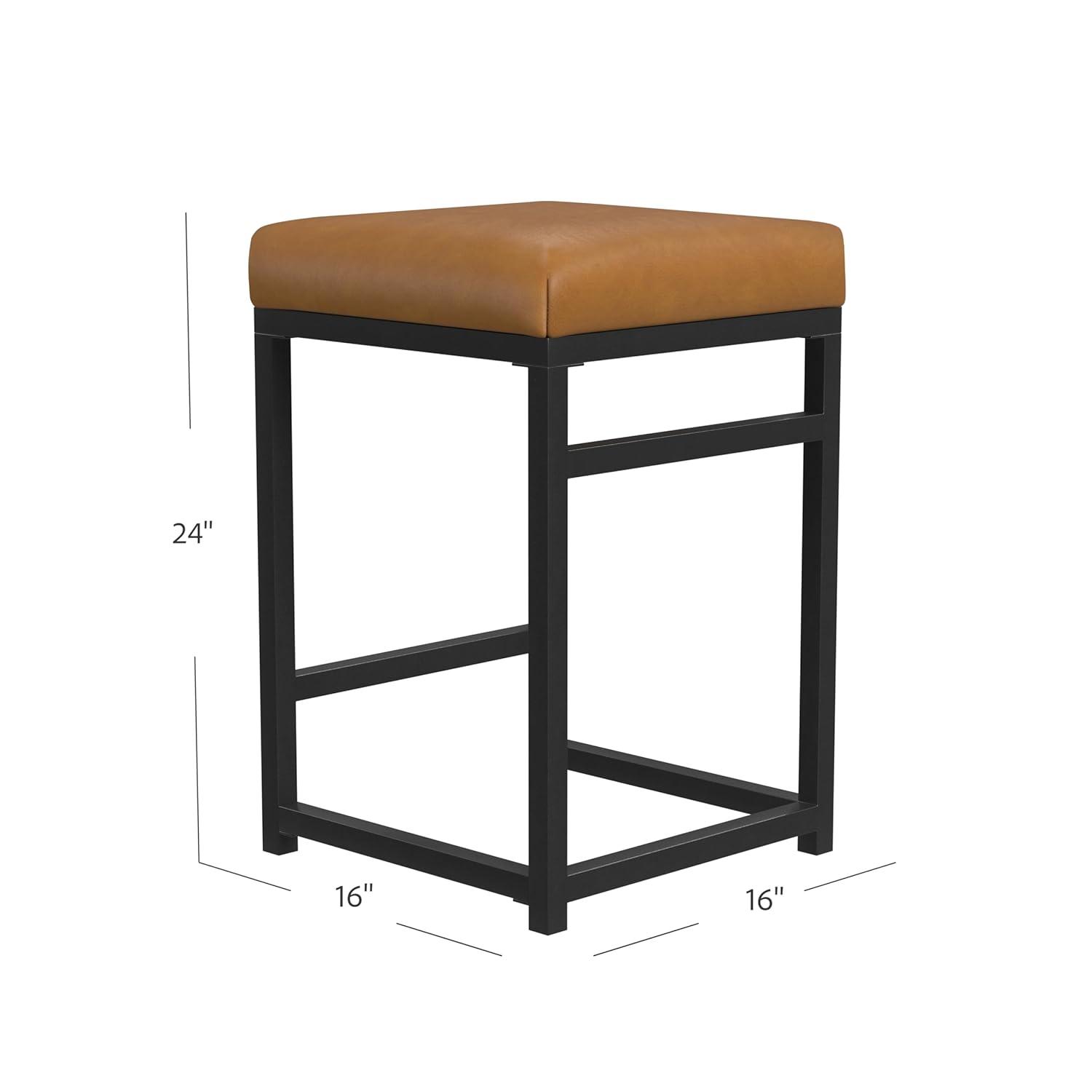 24" Open Back Metal Counter Height Barstool Faux Leather Carmel - HomePop: Kitchen Island Seating, Industrial Style