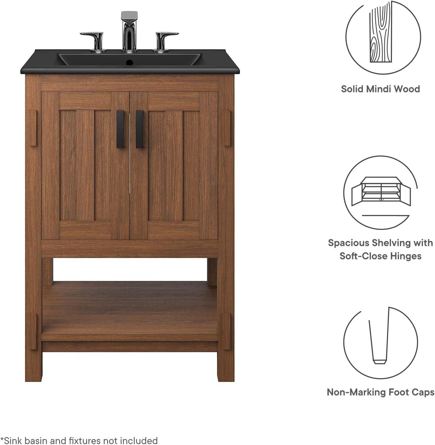 Modway Ashlyn 24” Wood Bathroom Vanity Cabinet (Sink Basin Not Included) in Walnut