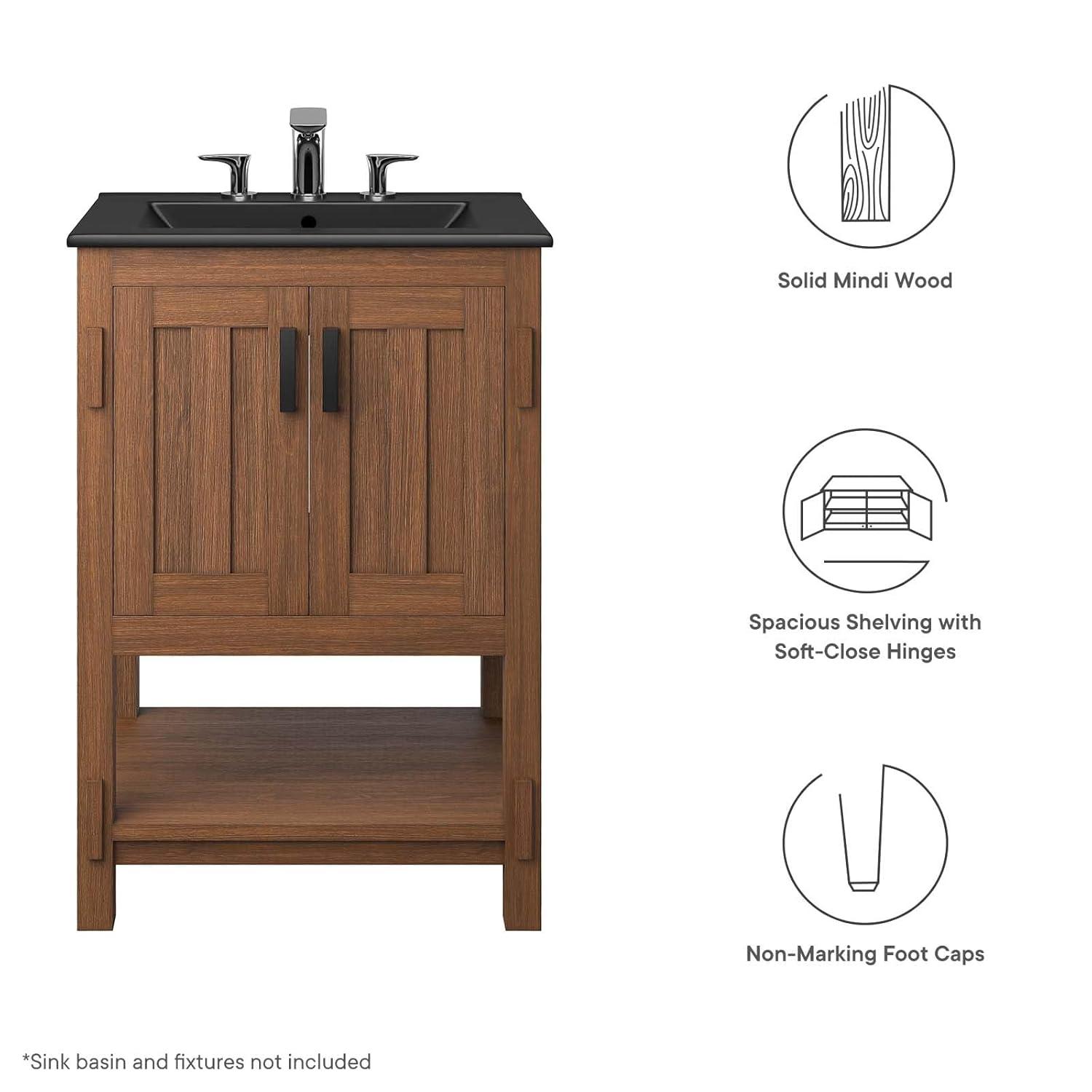 Modway Ashlyn 24” Wood Bathroom Vanity Cabinet (Sink Basin Not Included) in Walnut