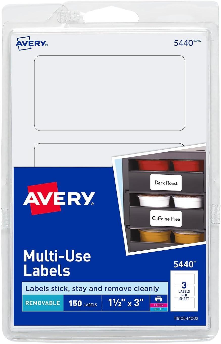 Avery Multiuse Labels, White, Removable Adhesive, 1-1/2" x 3", 150 Labels (5440)