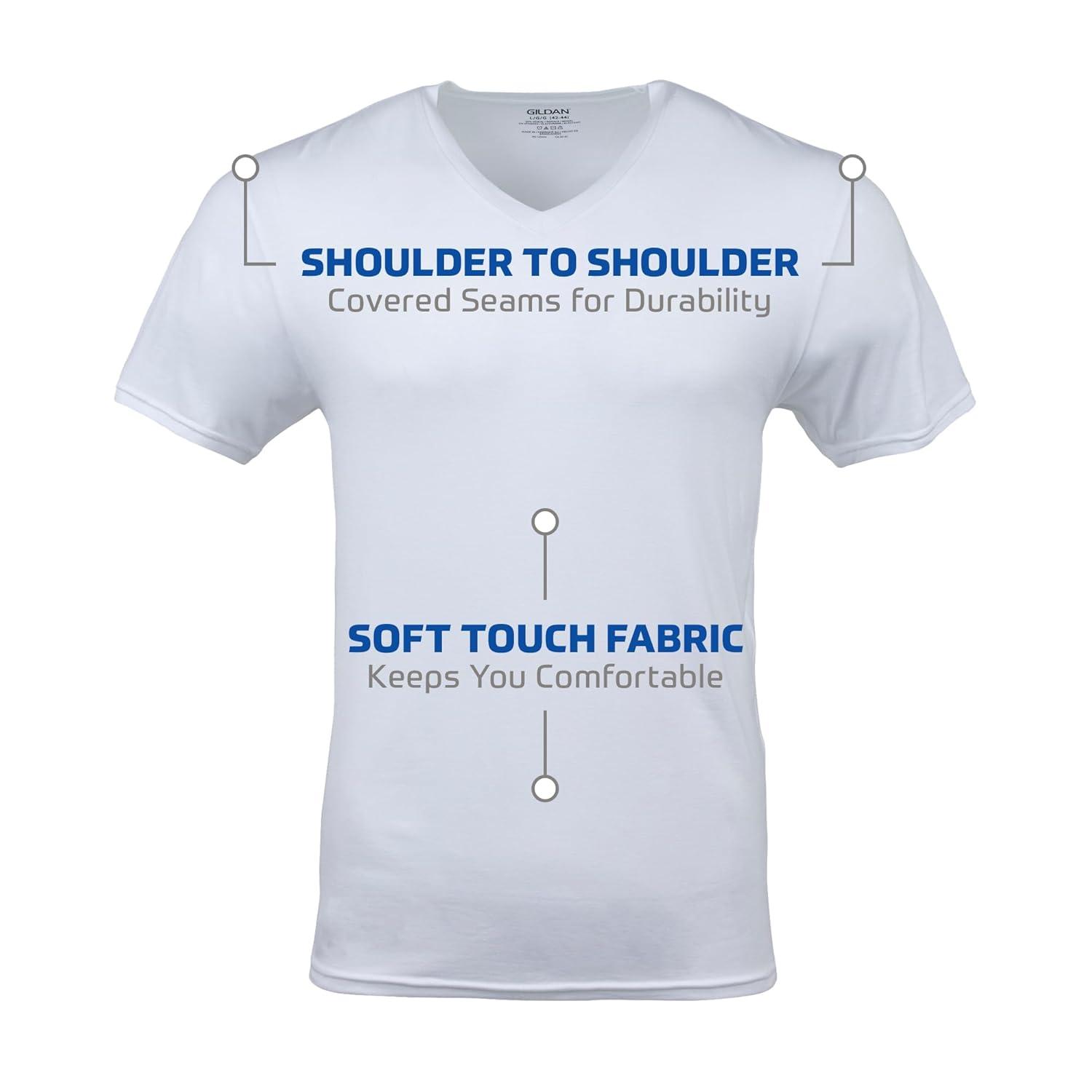 Gildan Men's Short Sleeve V-Neck White T-Shirt, 12-Pack