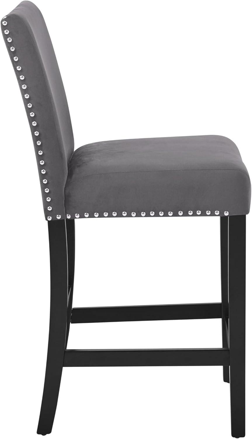 Roundhill Furniture Cobre Contemporary Velvet Counter Stool with Nailhead Trim, Gray, Set of 2