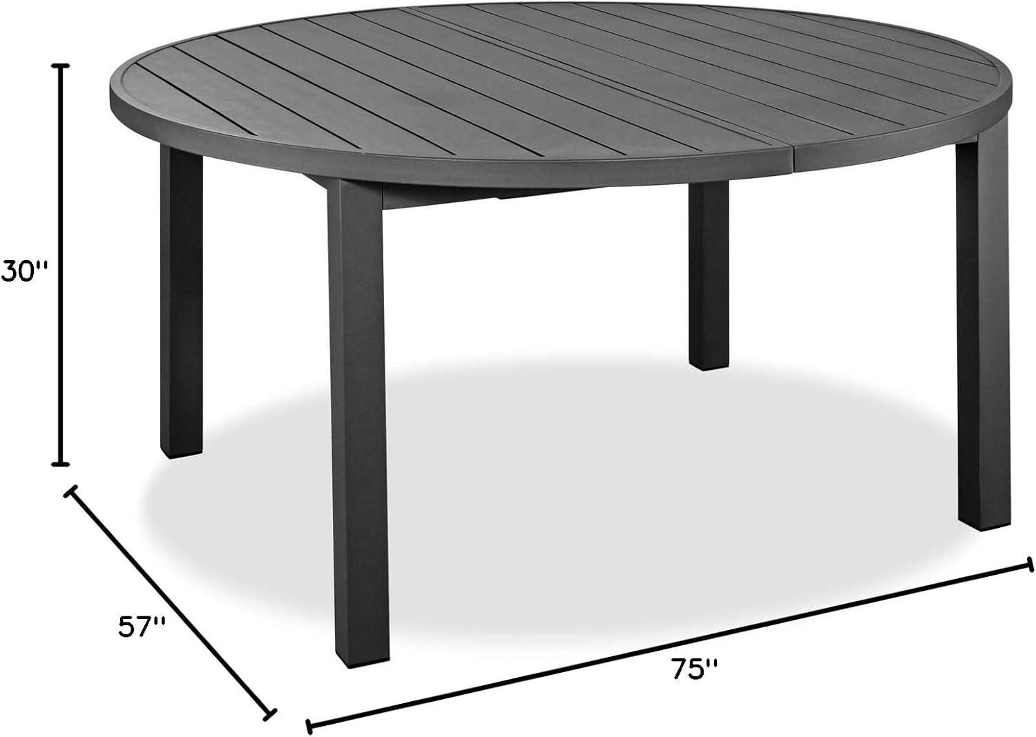 Aloha Indoor/Outdoor Extendable Oval Dining Table in Grey Aluminum, Powder-Coating Finished