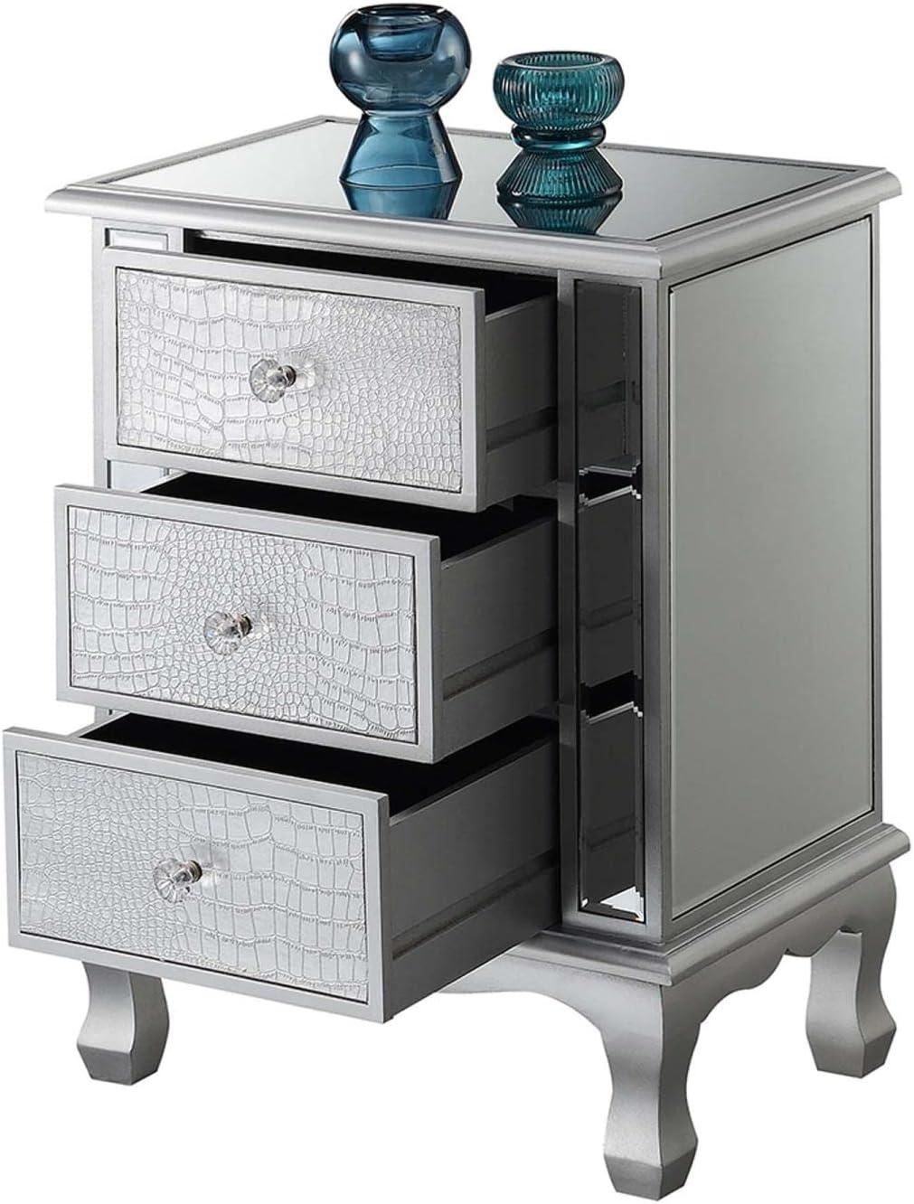 Gold Coast Vineyard Three-Drawer End Table with Mirrored Glass and Gray Trim