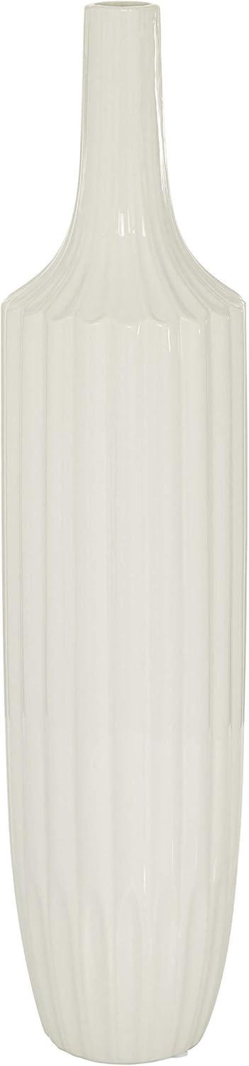 DecMode 23" Stripe Texture White Ceramic Vase