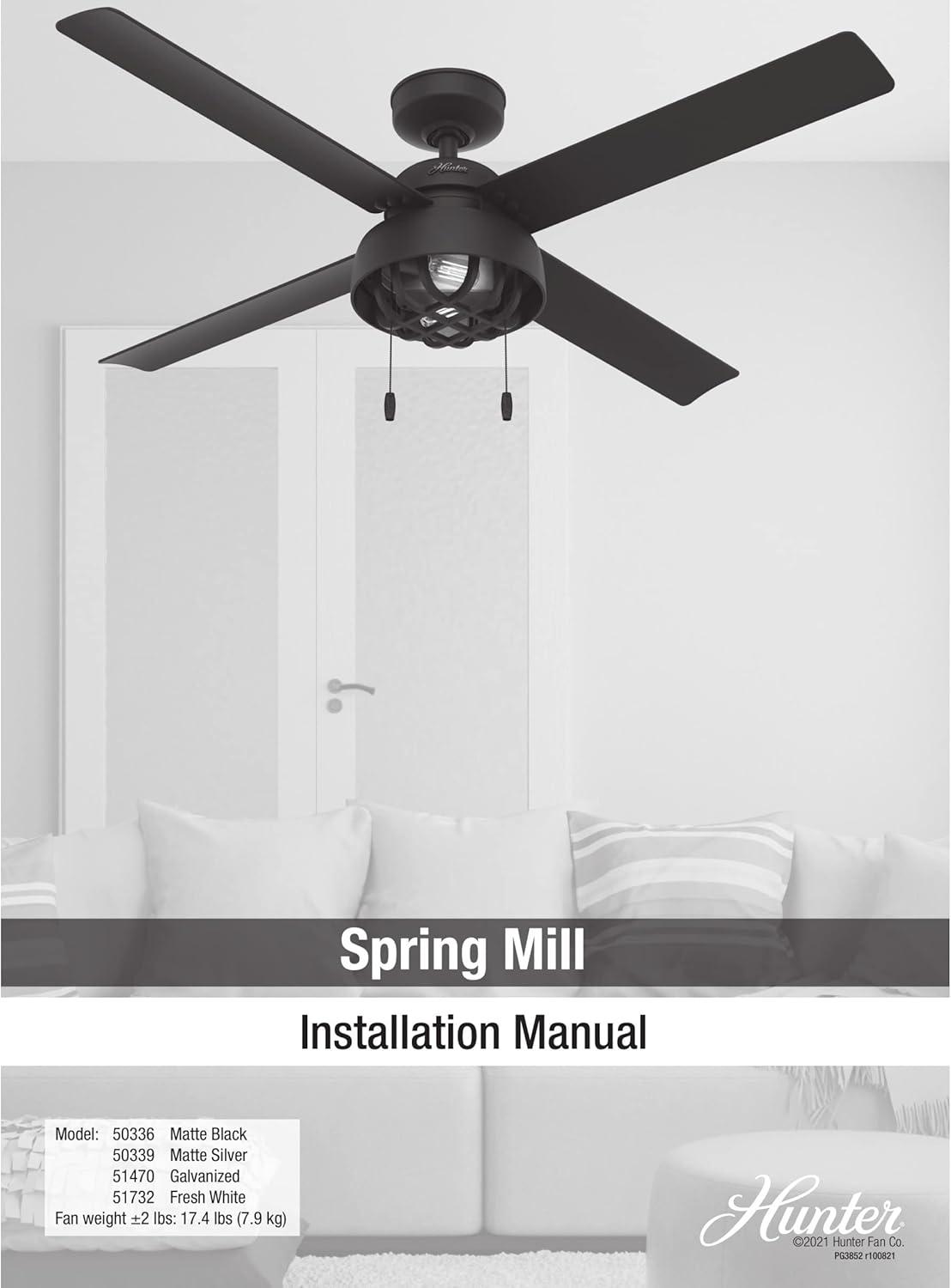 52" Spring Mill 4 - Blade Damp Rated Ceiling Fan With LED Light Kit And Pull Chain