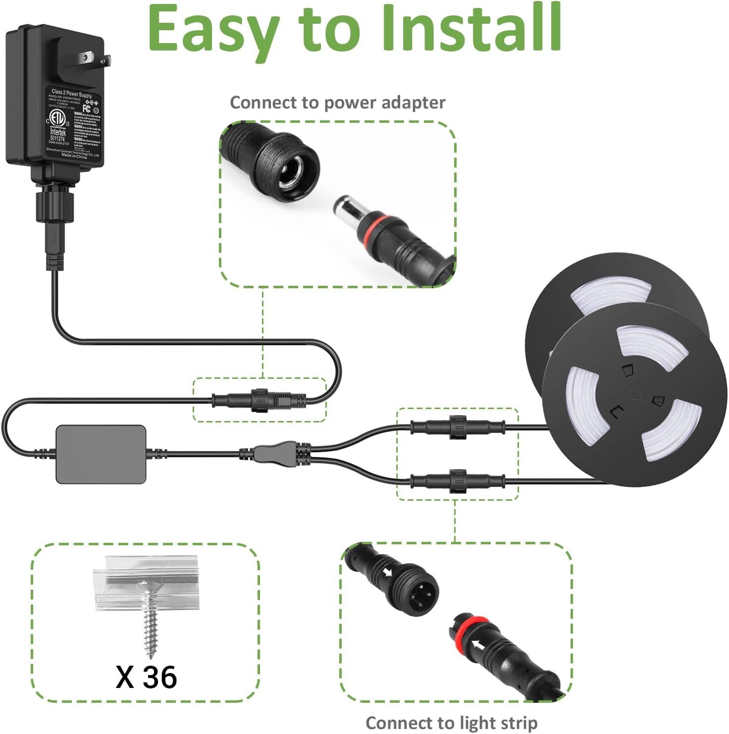 Novostella 98.4ft (49.2x2) Smart LED Outdoor Rope Light, Music Sync RGB Strip Lights, App Control and RF Remote Color Changing Dimmable Tape Exterior Lighting Kit, for Garden Stairs Party, 24V IP65