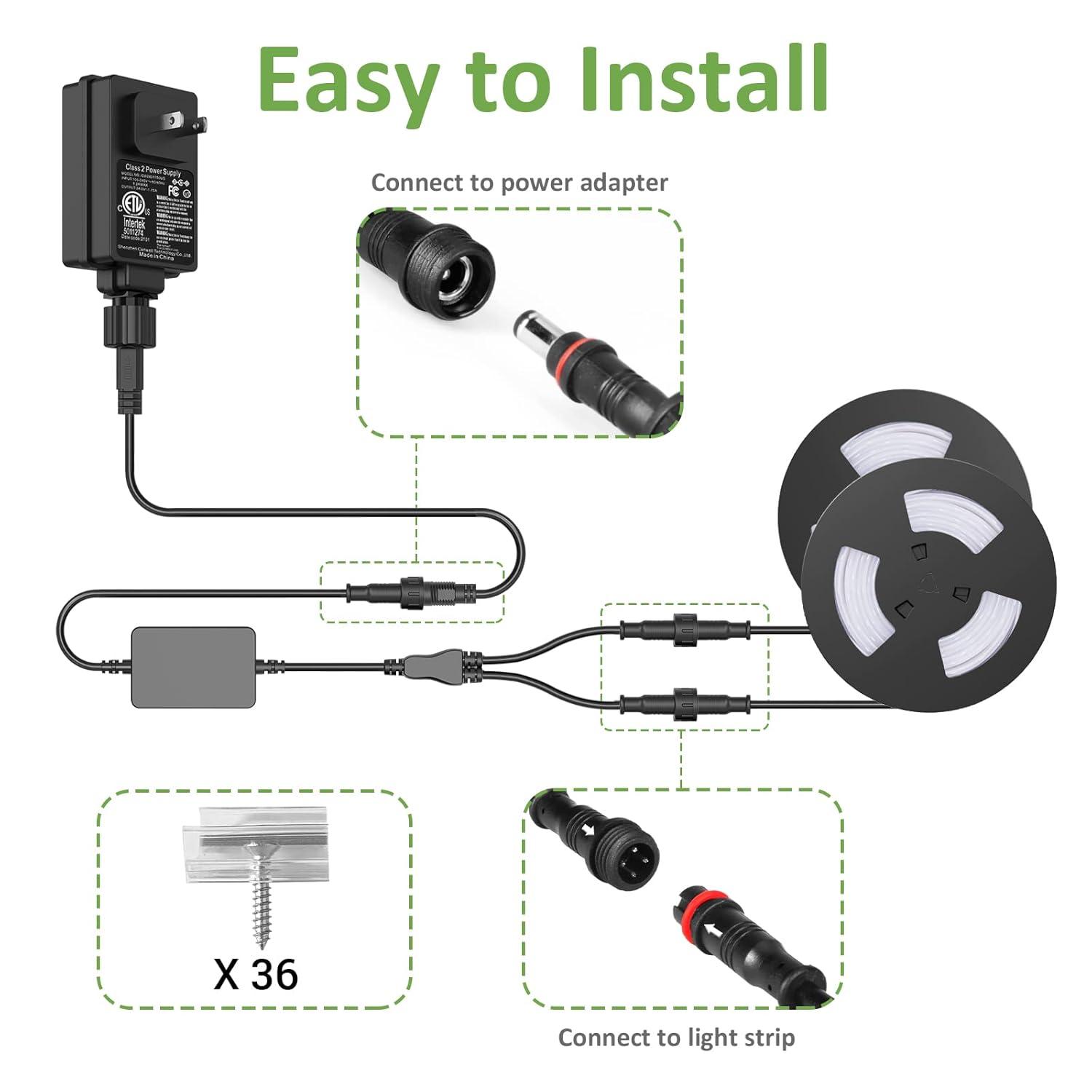 Novostella 98.4ft (49.2x2) Smart LED Outdoor Rope Light, Music Sync RGB Strip Lights, App Control and RF Remote Color Changing Dimmable Tape Exterior Lighting Kit, for Garden Stairs Party, 24V IP65