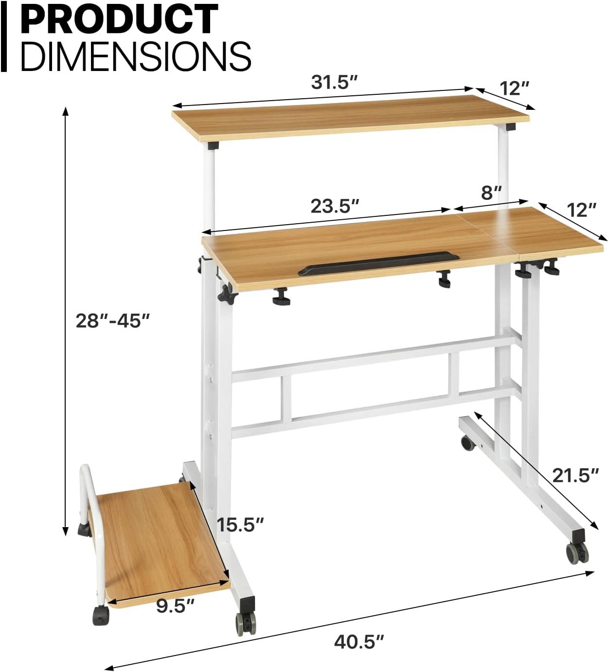 Rolling Standing Laptop Table With Monitor Shelf & Host Rack