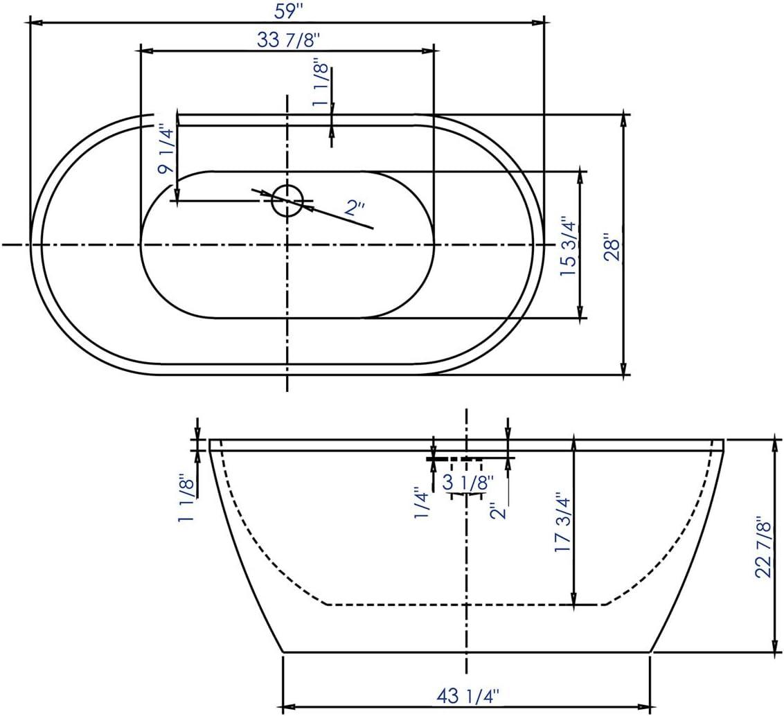 59'' x 28'' Freestanding Soaking Acrylic Bathtub