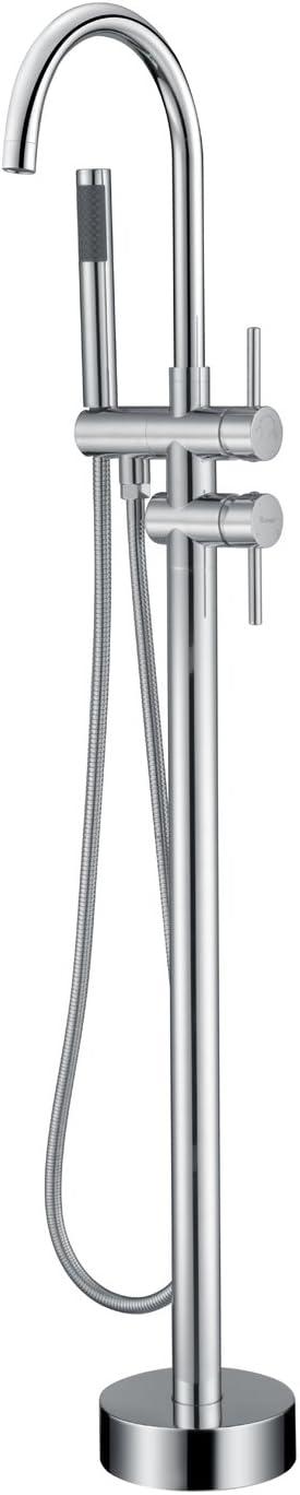 Chrome Double Handle Freestanding Tub Faucet with Handheld Shower