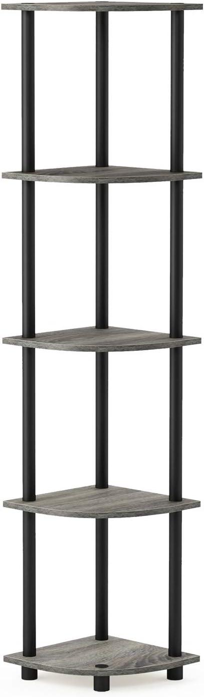 French Oak Grey/Black Heavy Duty 5-Tier Corner Shelf