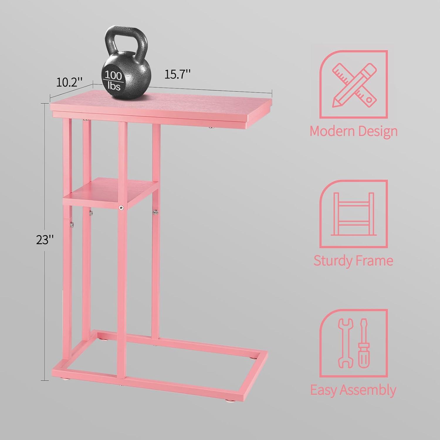 C Shaped End/ Side Table for Couch and Bed, Small Spaces, Living Room, Bedroom, Rustic Snack Table