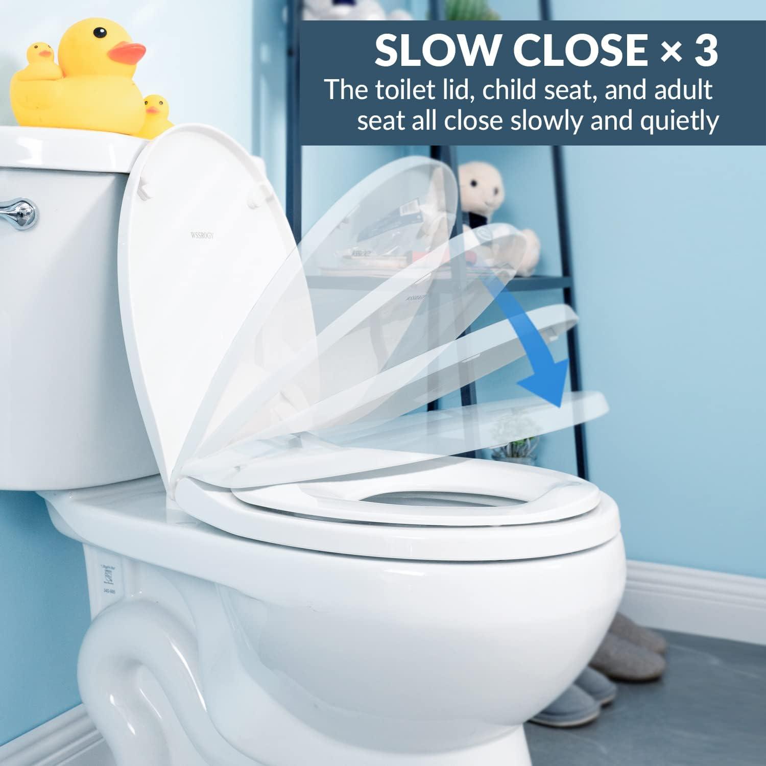 Round Soft Close Toilet Seat, 17-Inch Quiet Slow Close Round Toilet Lid, Easy Installation & Comfortable Ergonomic Design, Durable Plastic, White