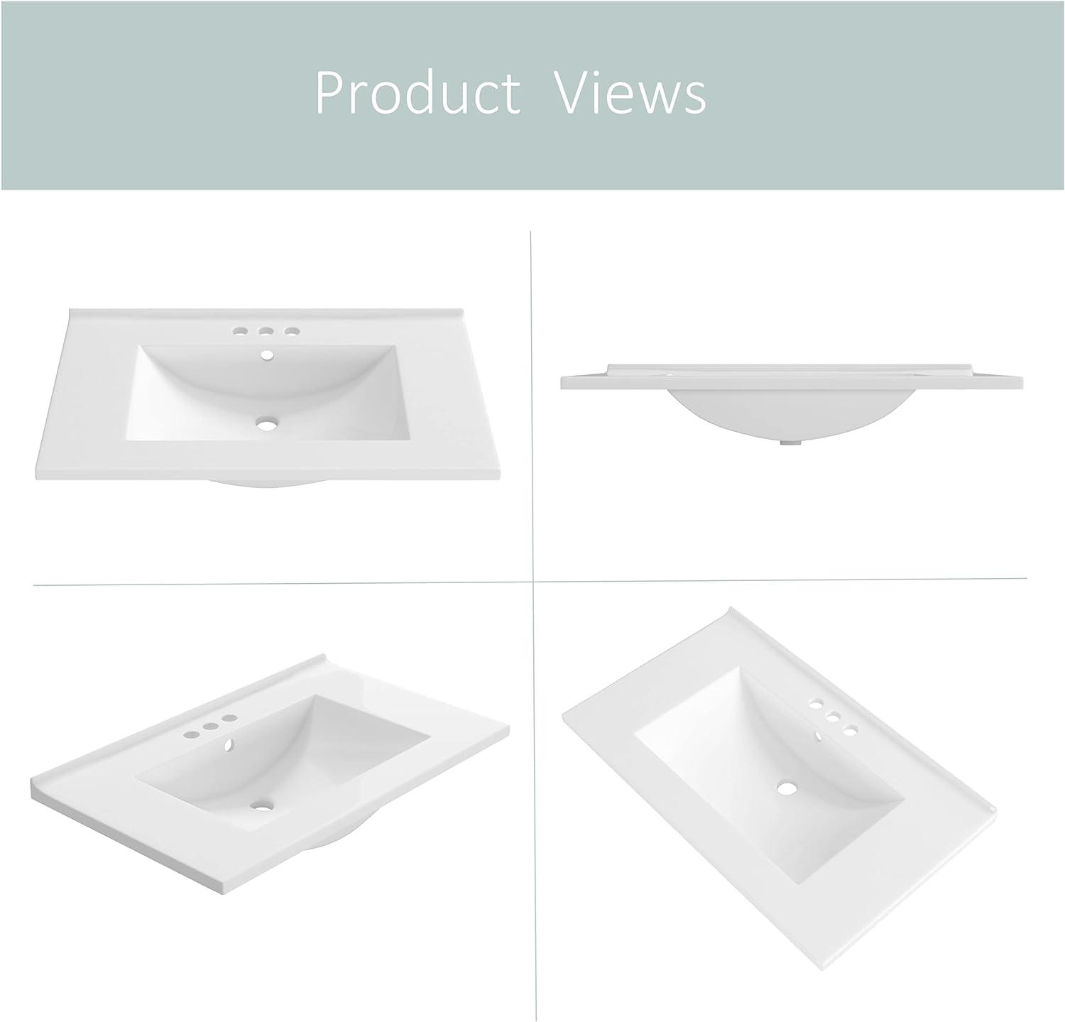 MEJE 30x18 inch Drop in Rectanglar 3 Holes Bathroom Sink, Vanity Top Only, White Glossy Finish