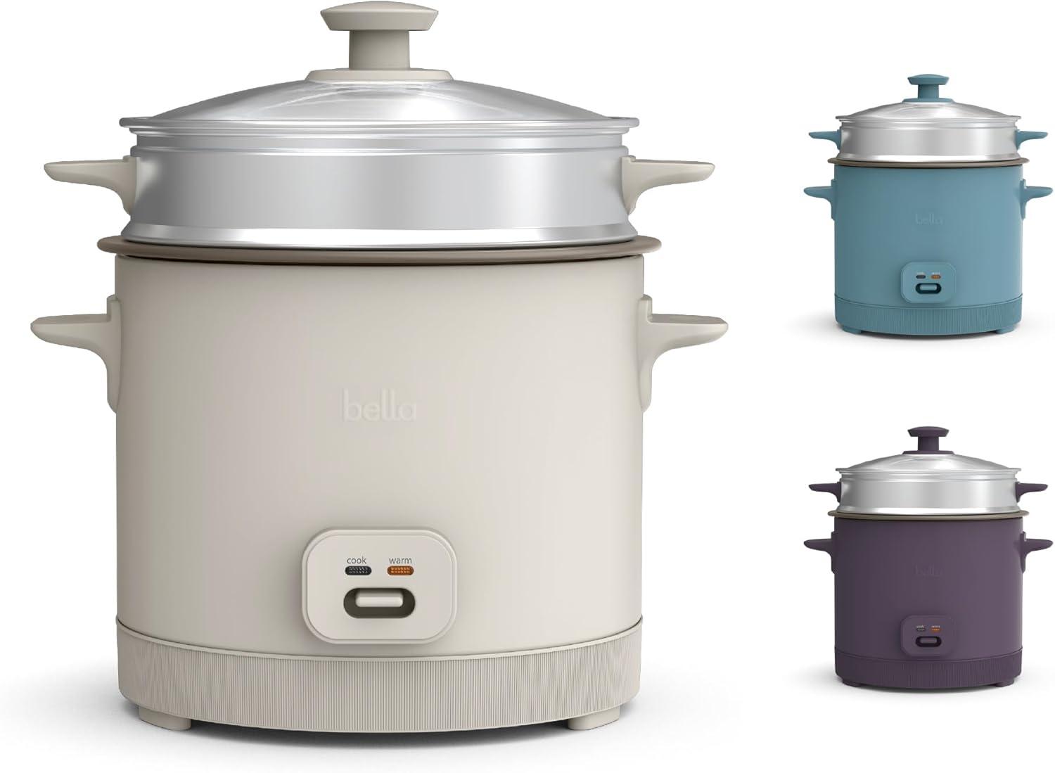 bella 16 Cup Rice Cooker with Steamer Oatmilk: Nonstick Coating, Automatic Keep Warm, Tempered Glass Lid, 2 Settings