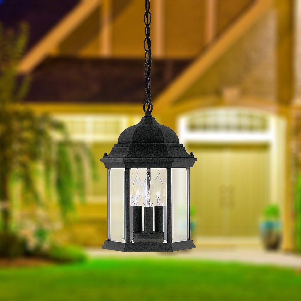 Devonshire Black Aluminum 15" Outdoor Hanging Lantern with Clear Glass