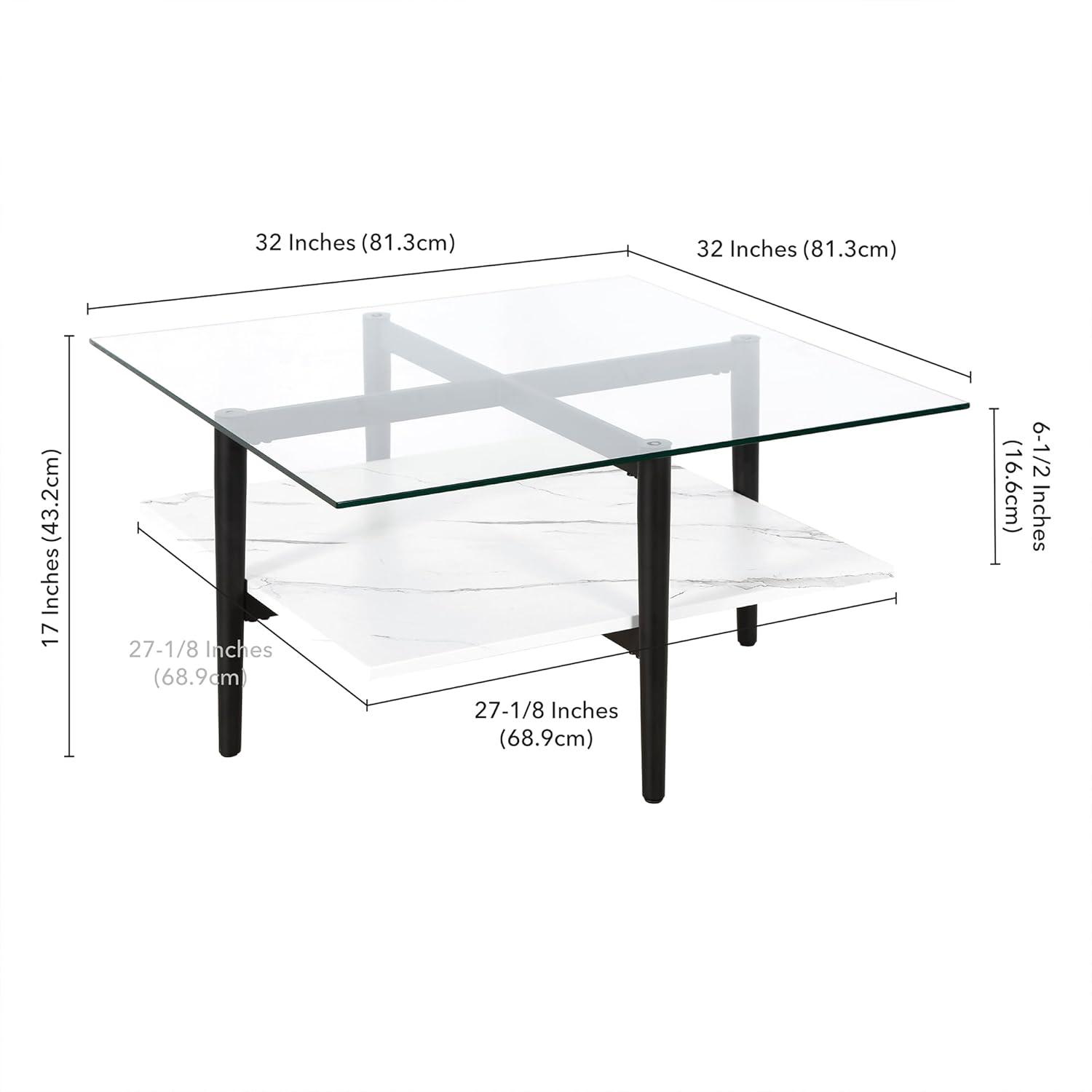 Evelyn&Zoe Otto 32" Wide Square Coffee Table with Faux Marble Shelf, Blackened Bronze