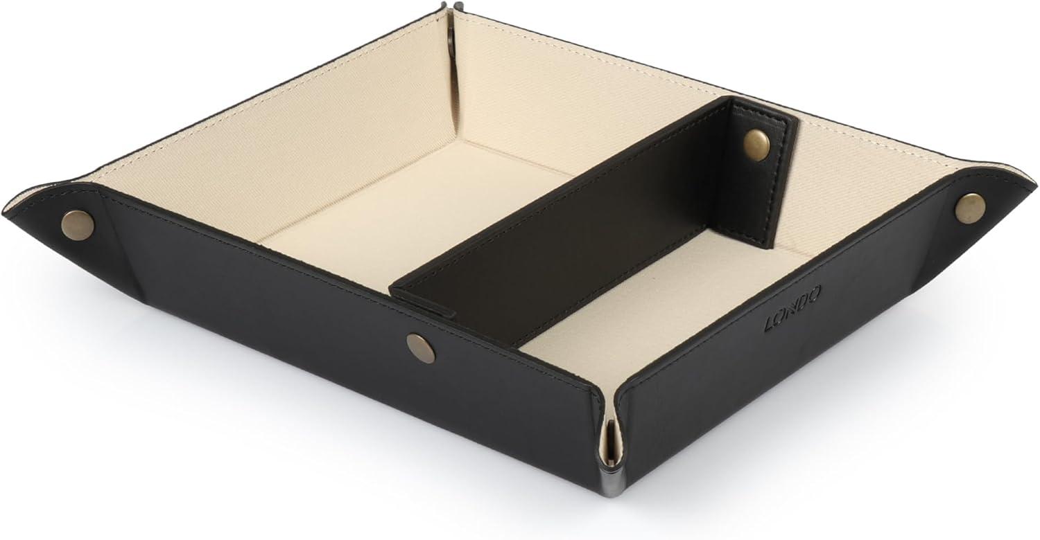Londo Leather Tray Organizer, Practical Storage Box for Wallets, Watches, Keys, Coins, Cell Phones and Office Equipment