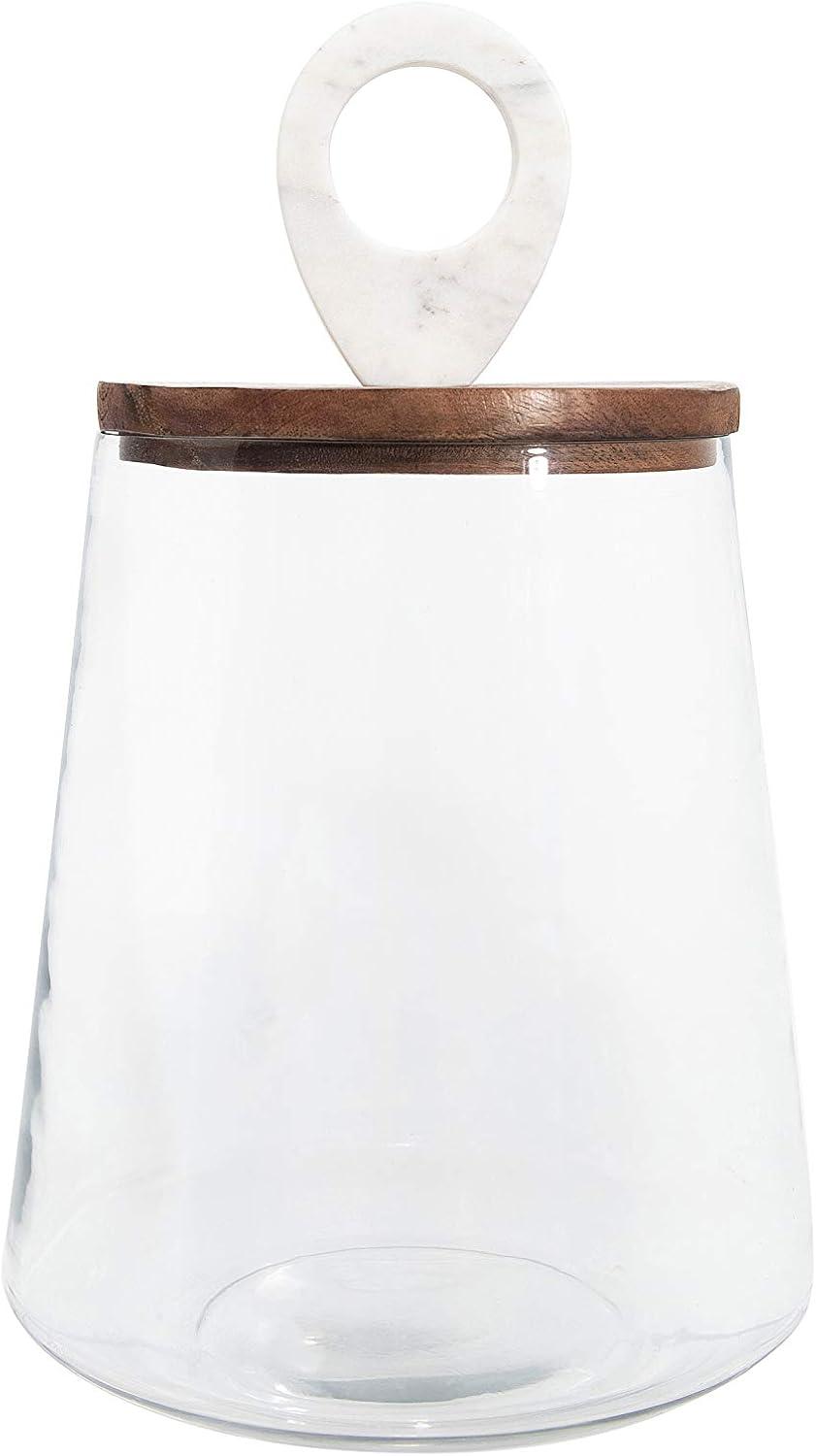 Clear Glass Canister with Mango Wood and Marble Lid