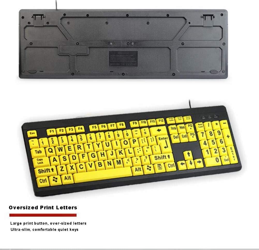 Large Print Computer Keyboard, Wired USB High Contrast Keyboard with Oversized Print Letters for Visually Impaired Low Vision Individuals (Yellow+Black)