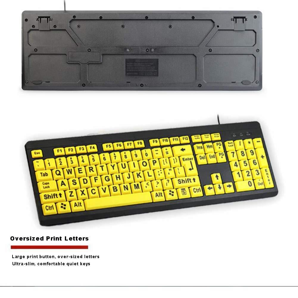 Large Print Computer Keyboard, Wired USB High Contrast Keyboard with Oversized Print Letters for Visually Impaired Low Vision Individuals (Yellow+Black)