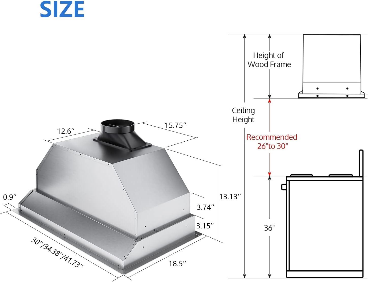 IKTCH 36" Stainless Steel Convertible Range Hood with Charcoal Filter