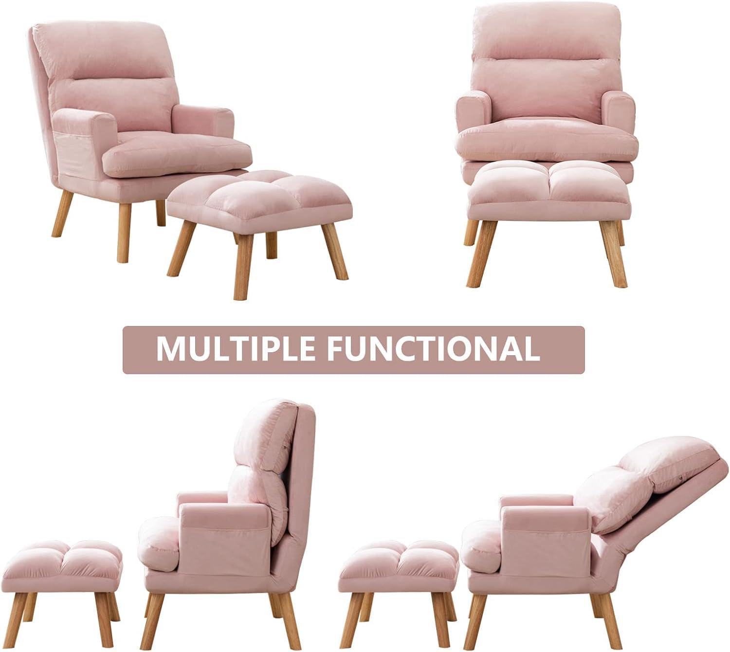 Pink Velvet Barrel Accent Chair with Ottoman