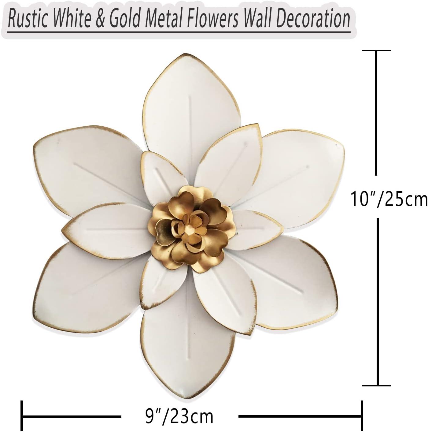 White and Gold Metal Floral Wall Sculpture, 10" Round