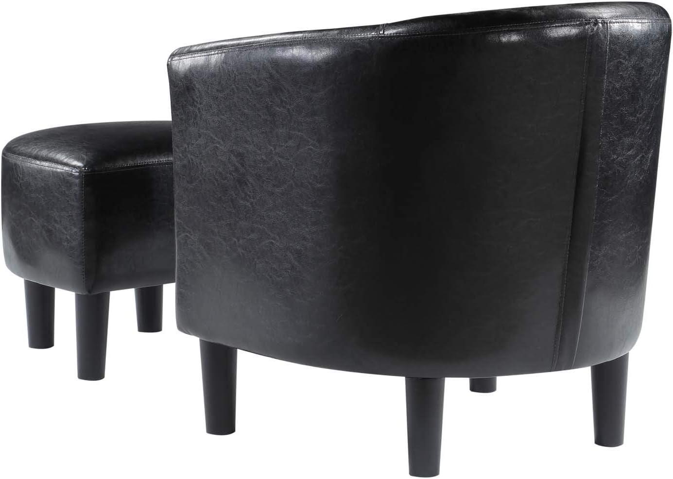 Convenience Concepts Take a Seat Churchill Accent Chair with Ottoman, Black Vegan Leather