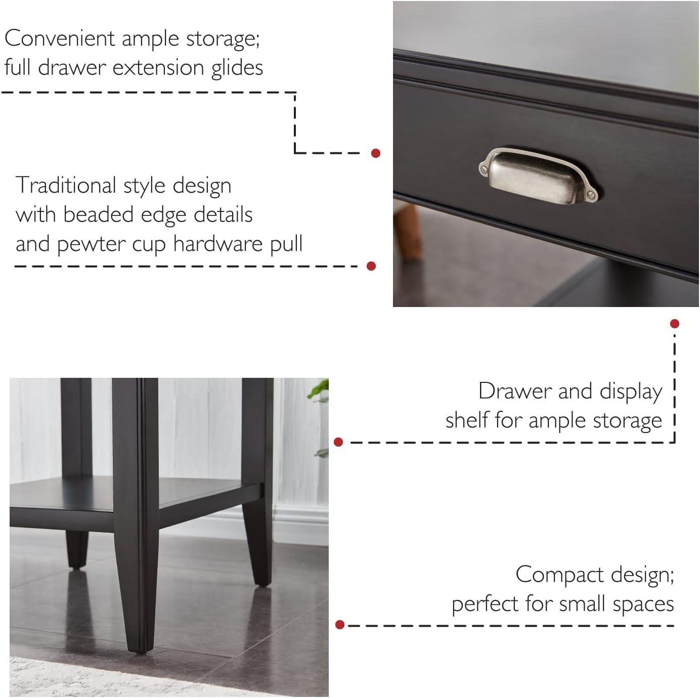 Leick Home Laurent End Table with Drawer in Black