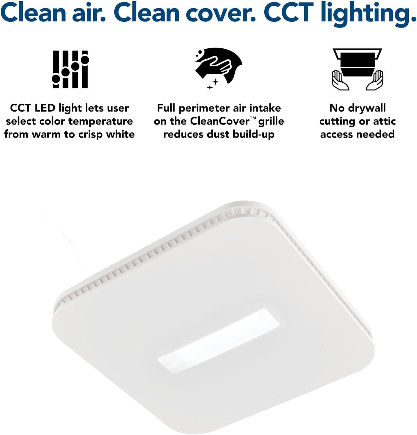 Cleancover Bath Fan, 80 CFM, 0.7 Sone, With Selectable CCT LED Light, Energy Star