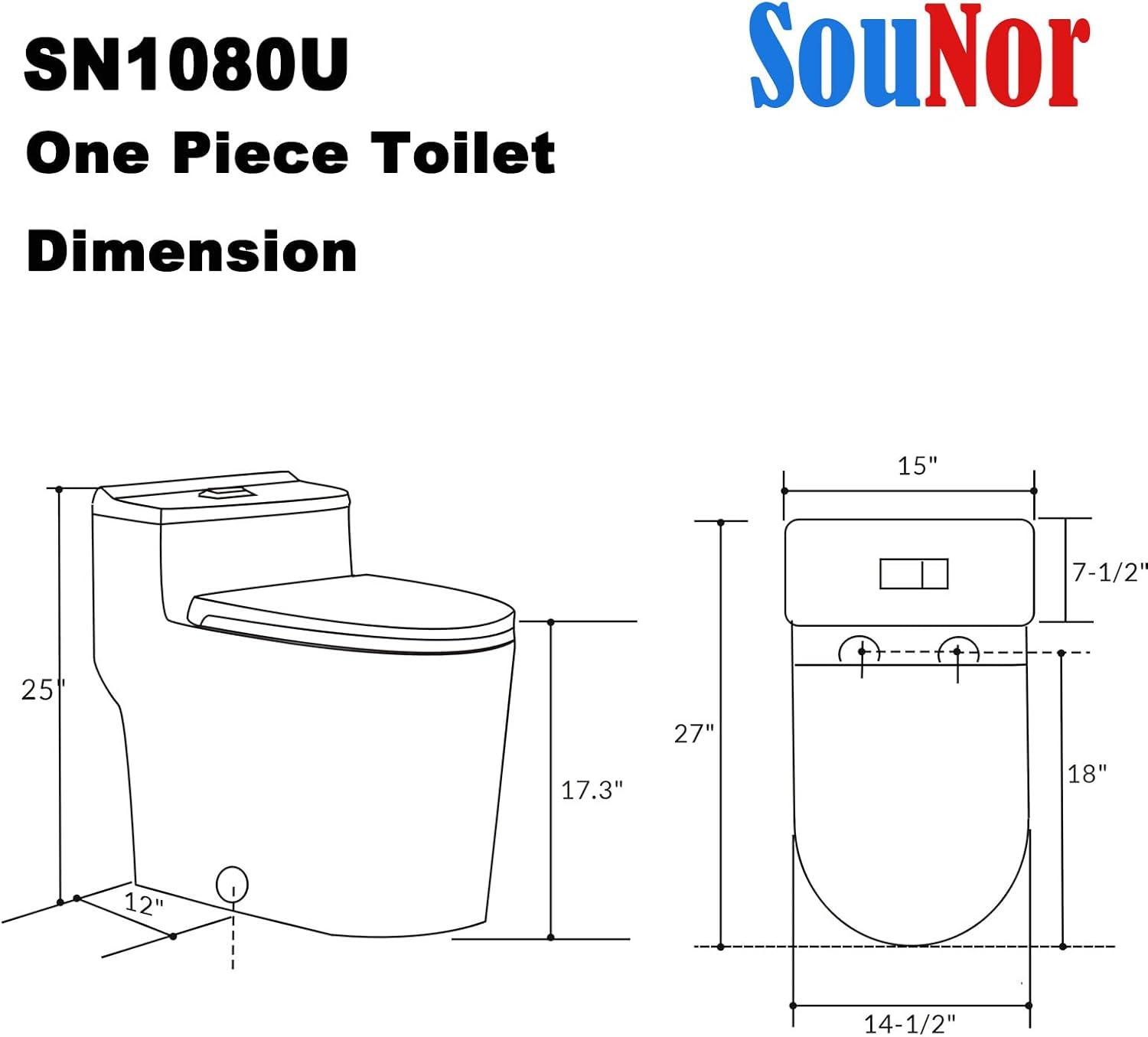 SouNor 1.6 Gallons GPF Elongated Chair Height Floor Mounted One-Piece Toilet (Seat Included)