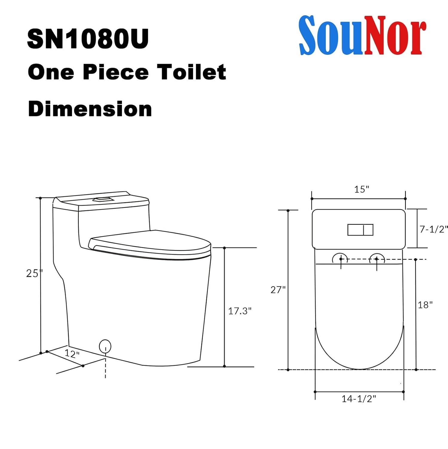 SouNor 1.6 Gallons GPF Elongated Chair Height Floor Mounted One-Piece Toilet (Seat Included)