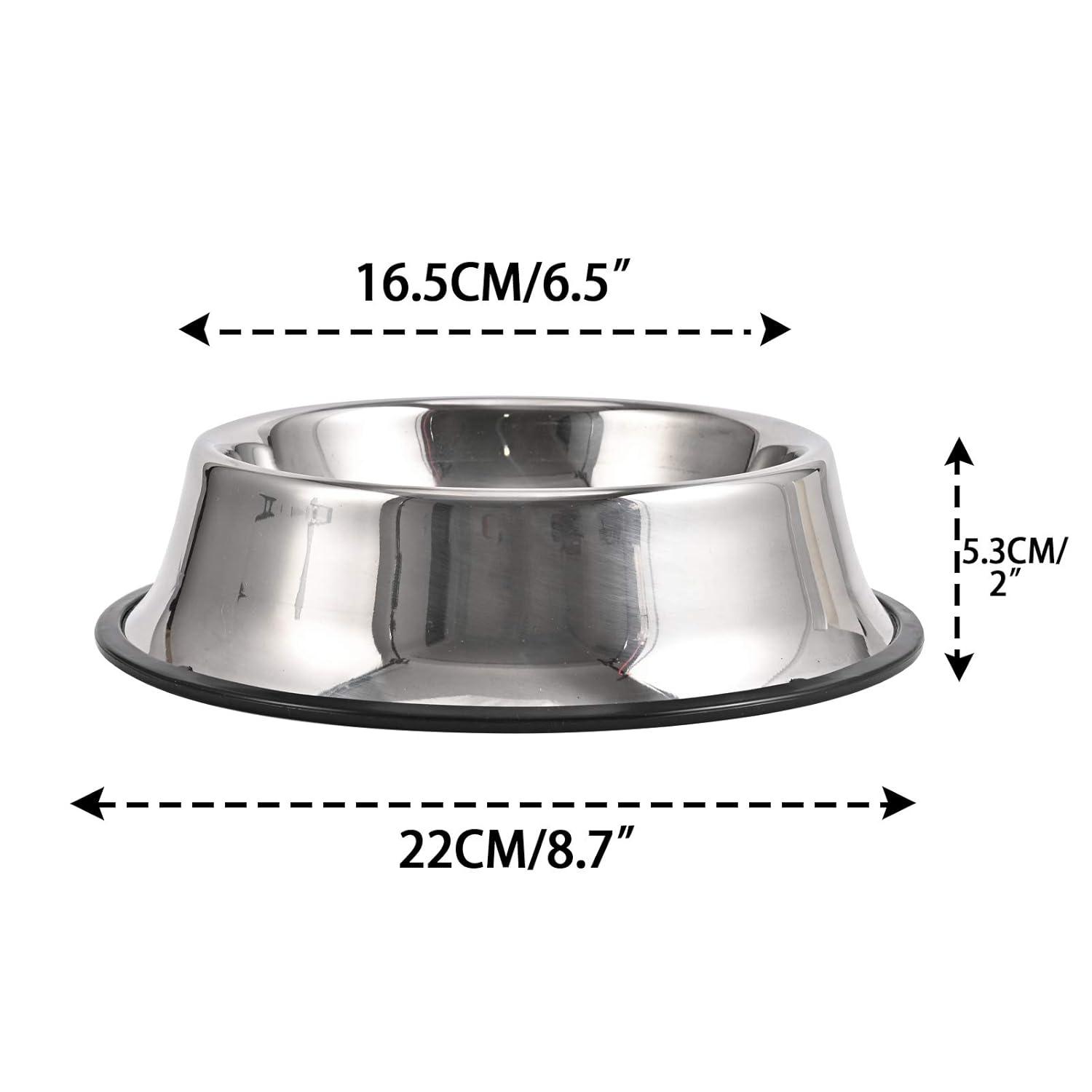 2 pack stainless steel dog bowl with non slip rubber base for small/medium/large pets, perfect dishes, pet feeder bowl and water bowl, suitable for puppies, kittens, and kittens (8 oz)