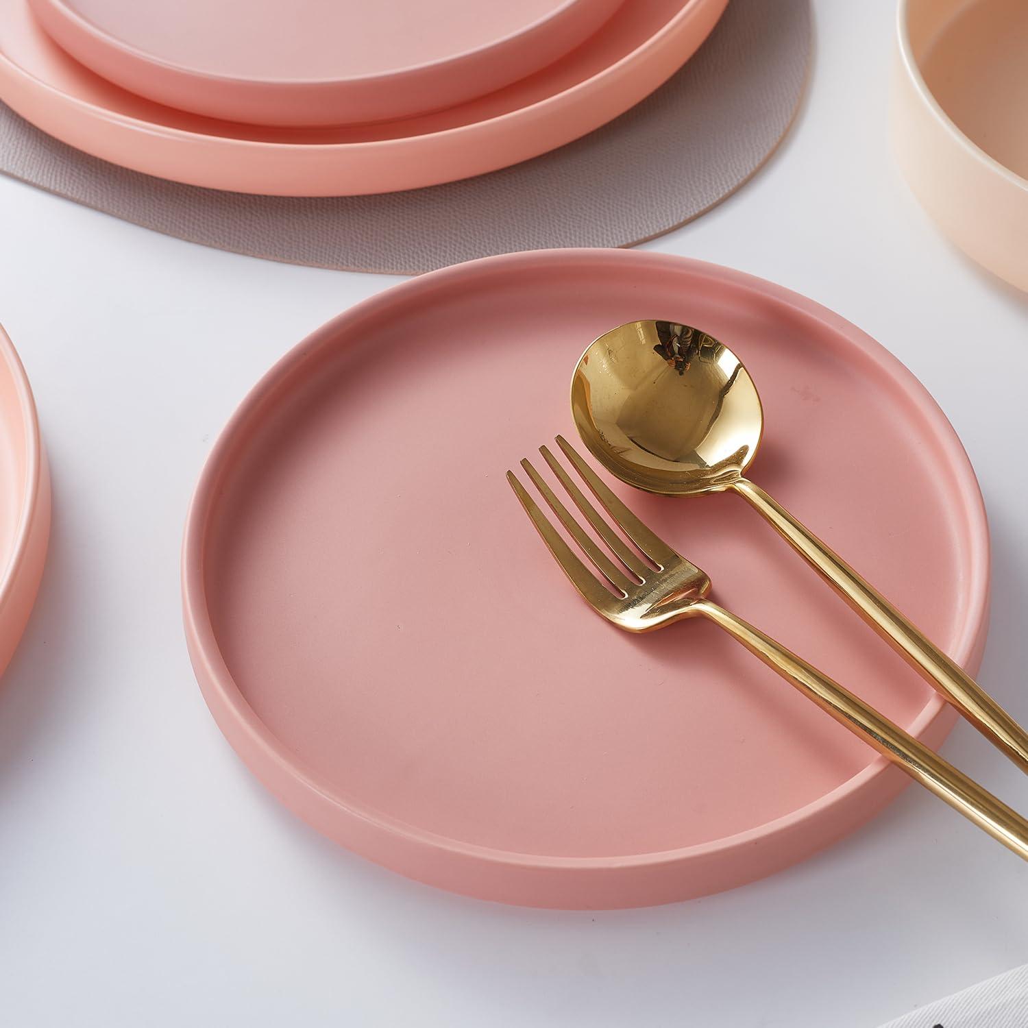 Stone + Lain Stella Porcelain Collection Dish Set, 6 Salad Plates Service for 6, Terracotta