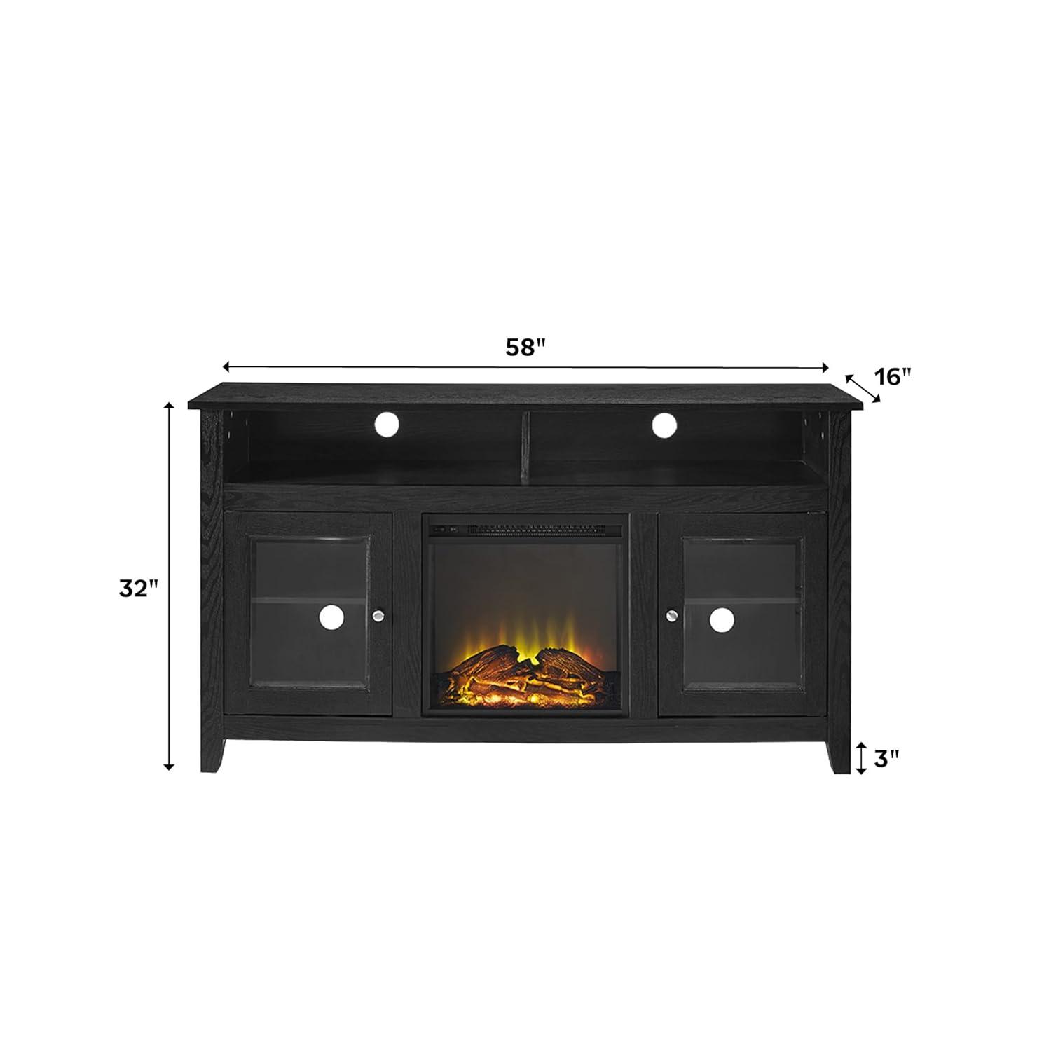 Walker Edison Glenwood Rustic Farmhouse Glass Door Highboy Fireplace TV Stand for TVs up to 65 Inches, 58 Inch, Brown