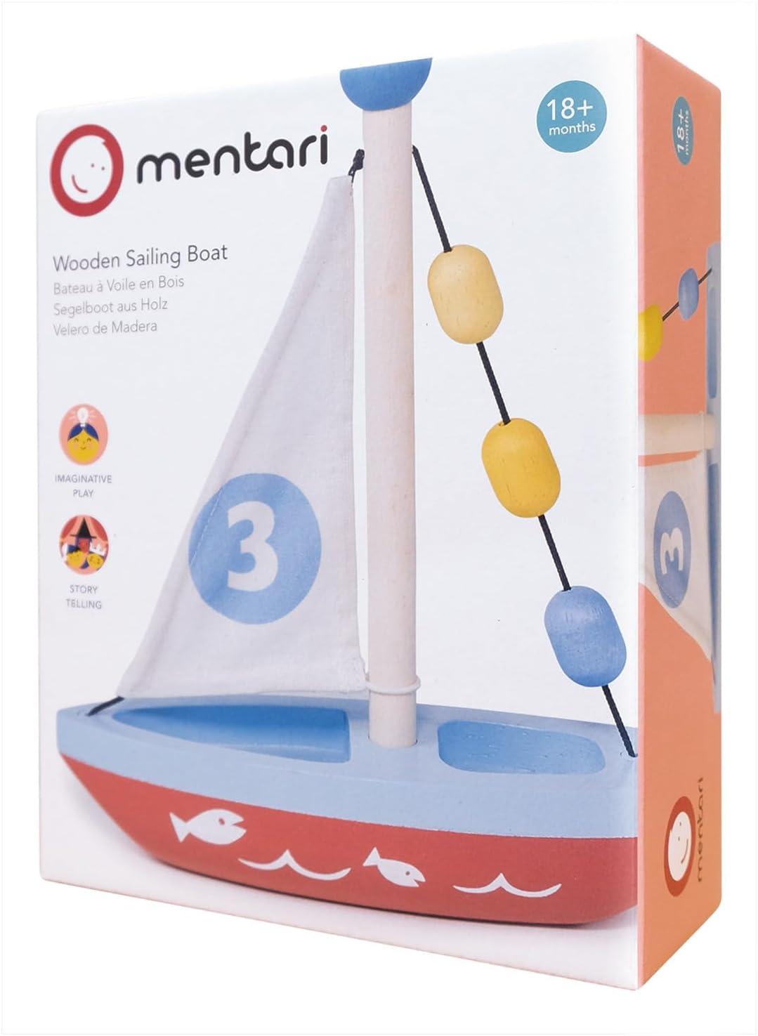 Mentari Toys - Wooden Sailaway Boat - Educational Wooden Sailing Boat Play Set with 3 Colorful Beads - Imaginative Play and Fine Motor Skills, Ship Toy Set for Boys and Girls - Age 18m+