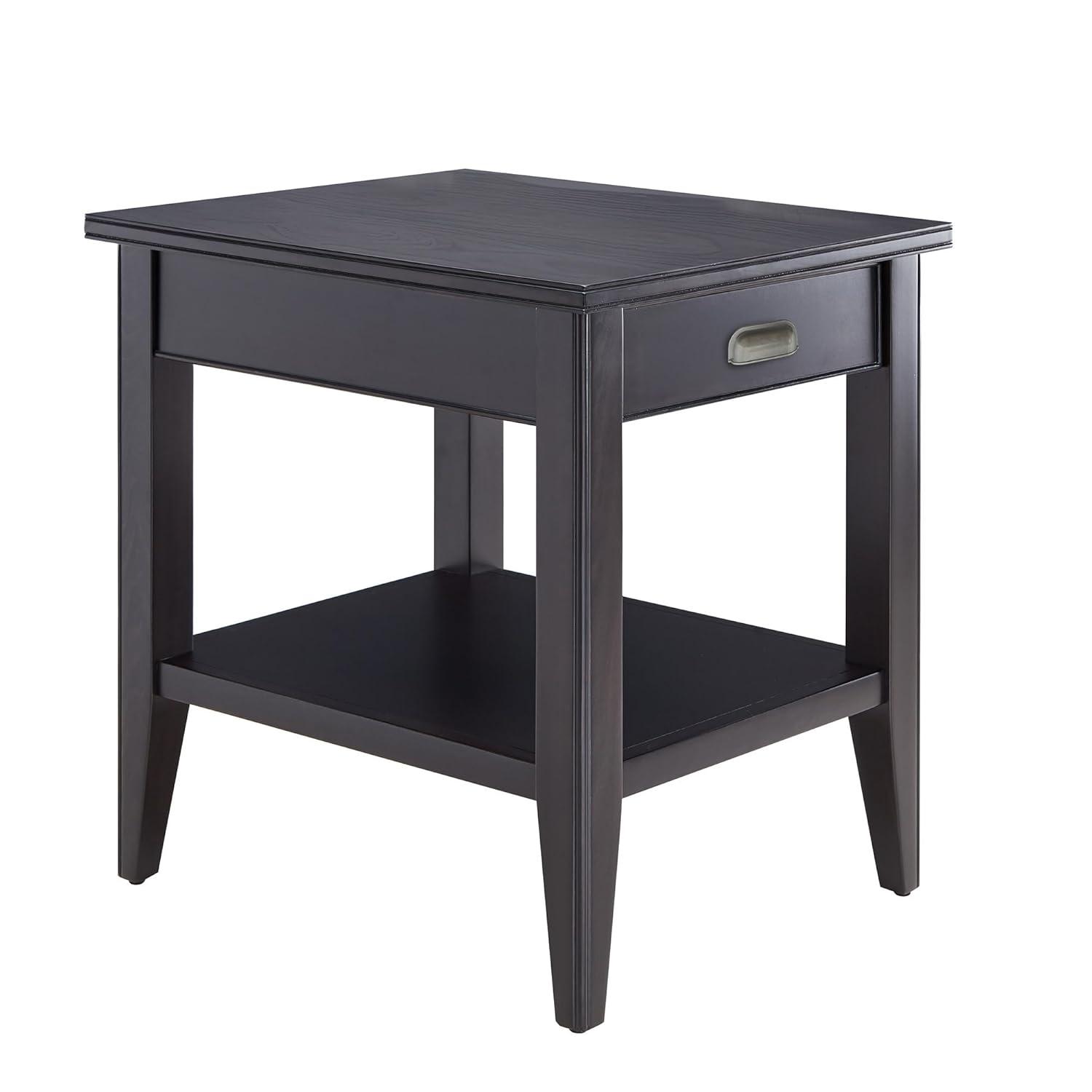 Leick Home, 1-Drawer Solid Wood Laurent 20 in. End Table with Shelf, Black