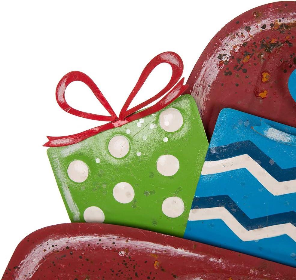 Glitzhome Rustic Metal Christmas Truck Yard Stake Lawn Garden Standing Sign Lawn Patio Wall Decor, Wood Truck