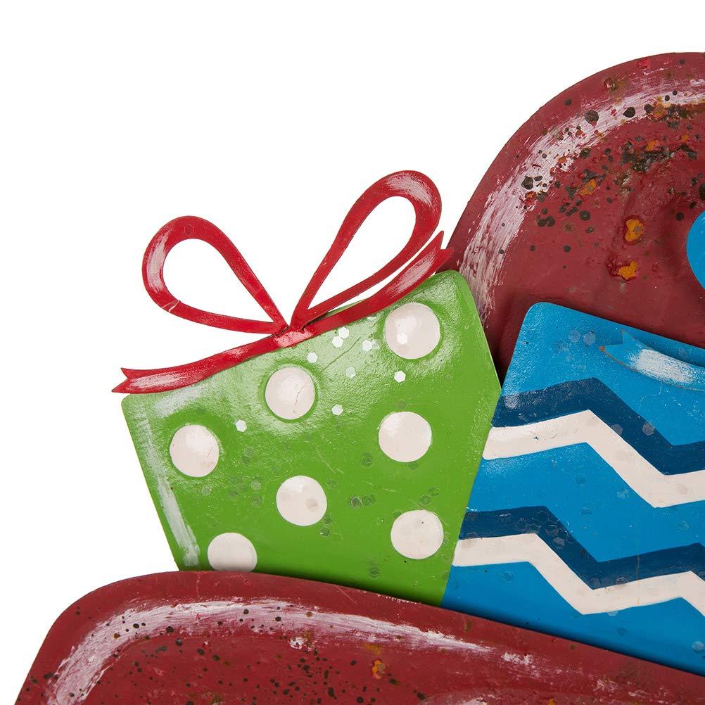 Glitzhome Rustic Metal Christmas Truck Yard Stake Lawn Garden Standing Sign Lawn Patio Wall Decor, Wood Truck