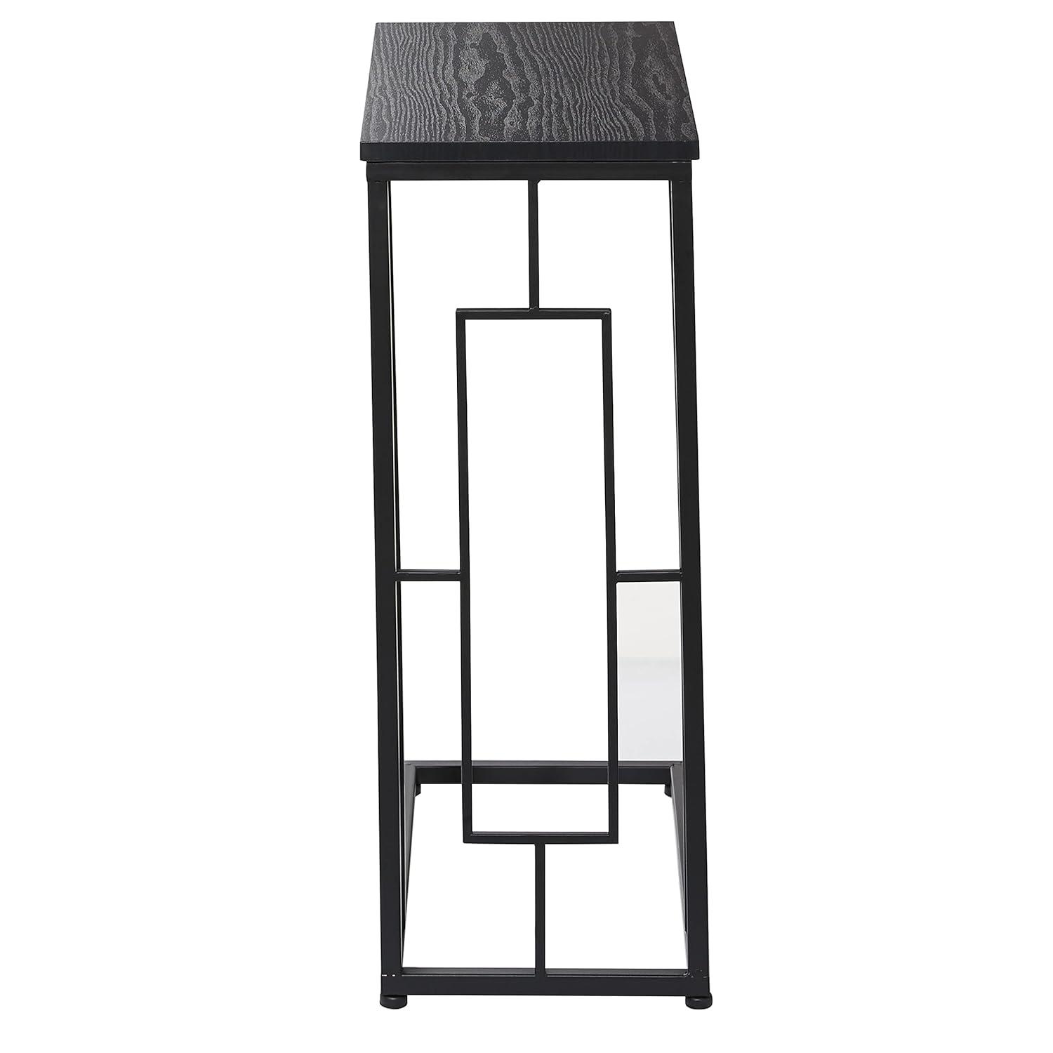 Contemporary Metal and Wood Accent Table Black - Olivia & May: C-Shaped, No Assembly, Iron Frame