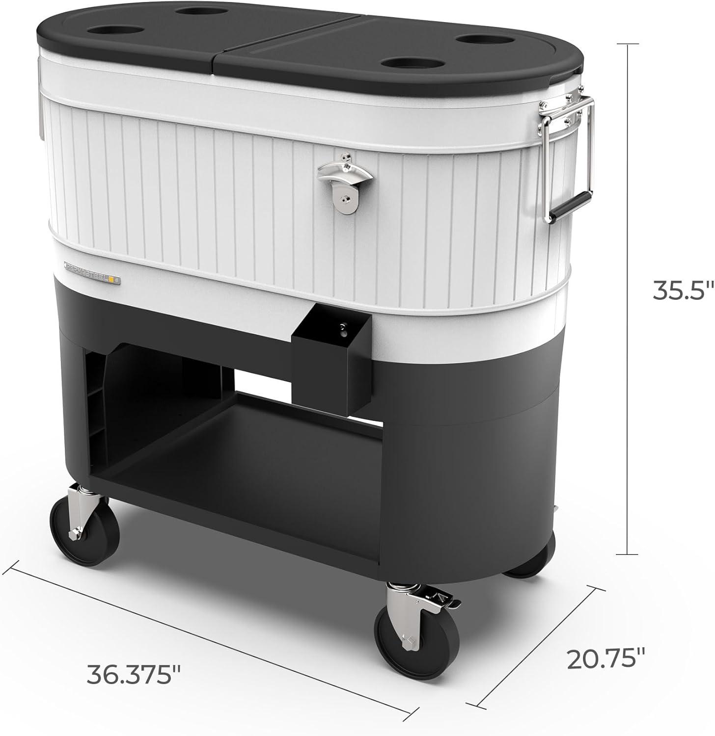 Permasteel 120-Qt White Metal Rolling Patio Cooler with Wheels