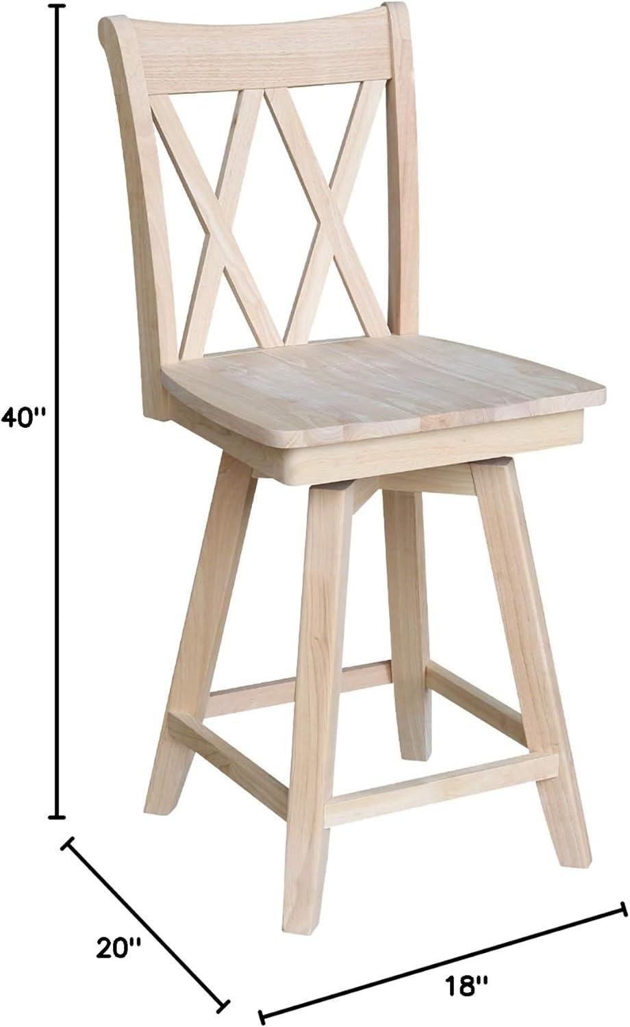 24" Double X Back Counter Height Barstool with Swivel and Auto Return Unfinished - International Concepts: Hardwood Frame