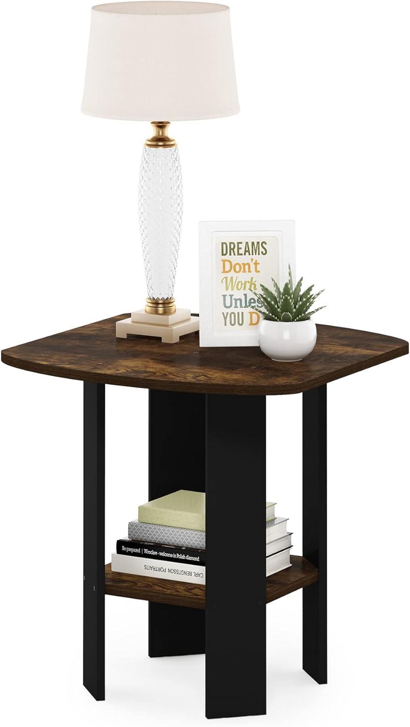 Furinno Industrial End Table Sofa Side Coffee Table with 2 Storage Shelf,Rustic Brown