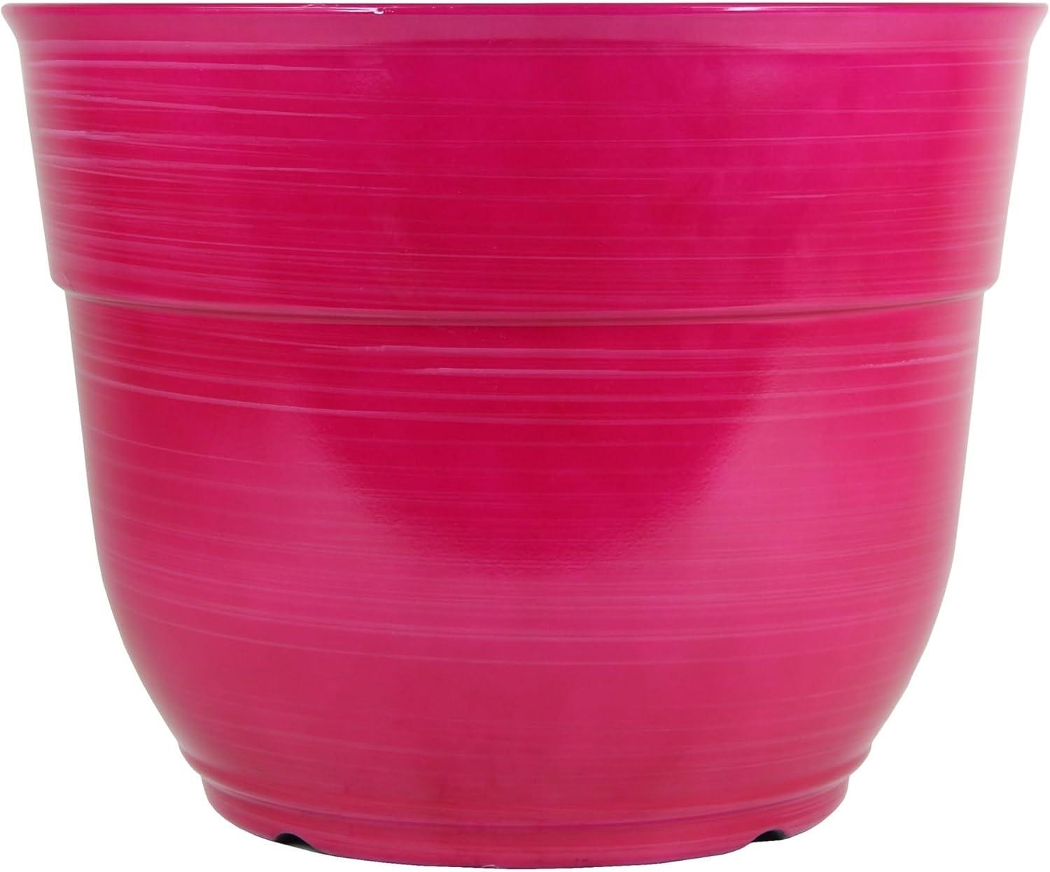 Garden Elements Indoor/Outdoor Glazed Brushed Happy Plastic Planter, Large, Bright Pink, 15"