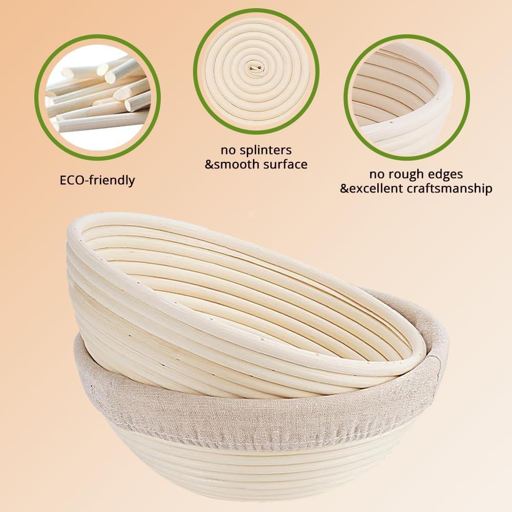 Natural Rattan Bread Proofing Basket Set with Baking Tools