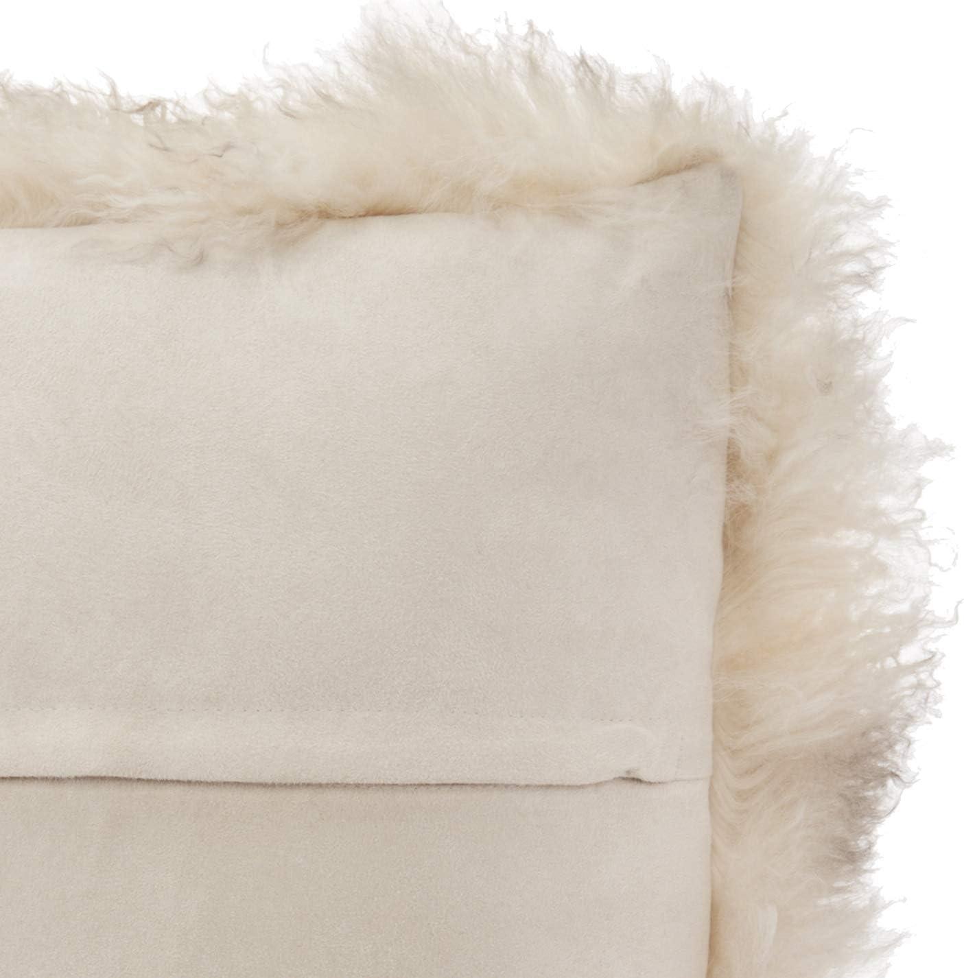 Saro Lifestyle 16" Square Oyster Wool Mongolian Lamb Fur Throw Pillow Set